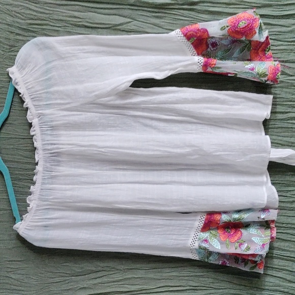 A. Byer Peasant Top with Floral Embroidered Bell Sleeves - Picture 10 of 13